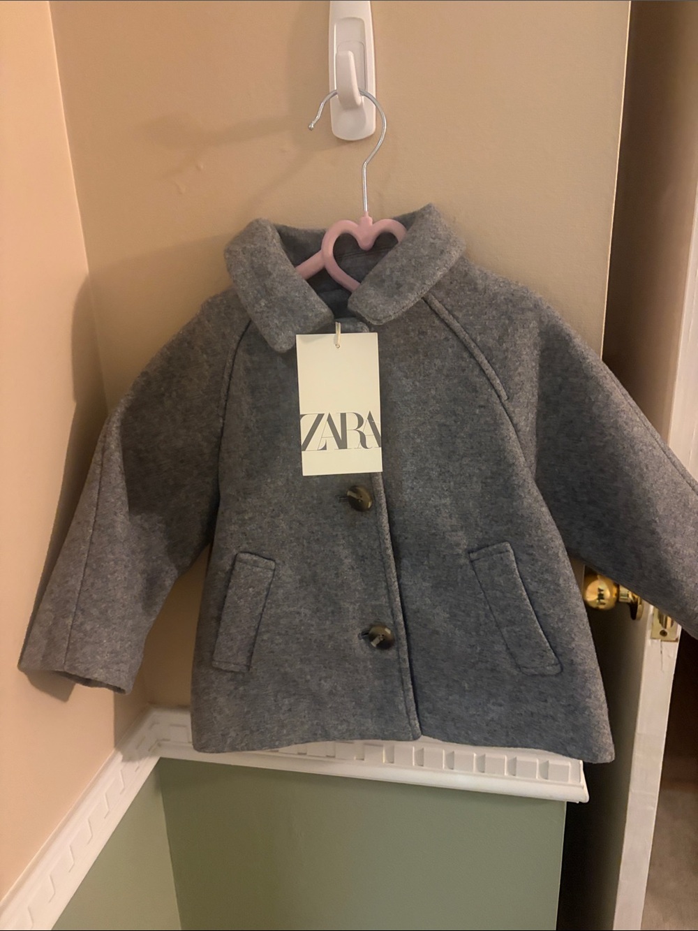 Zara Kids Gray Wool-Blend Pea Coat
